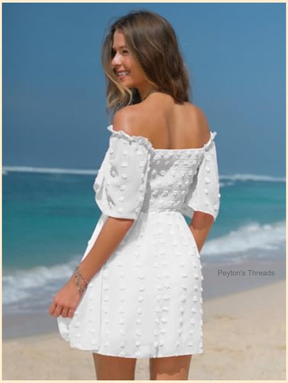 Swiss Dot Square Neck Ruffle Mini Dress Short Sleeve Flowy Beach Graduation - Picture 5 of 7